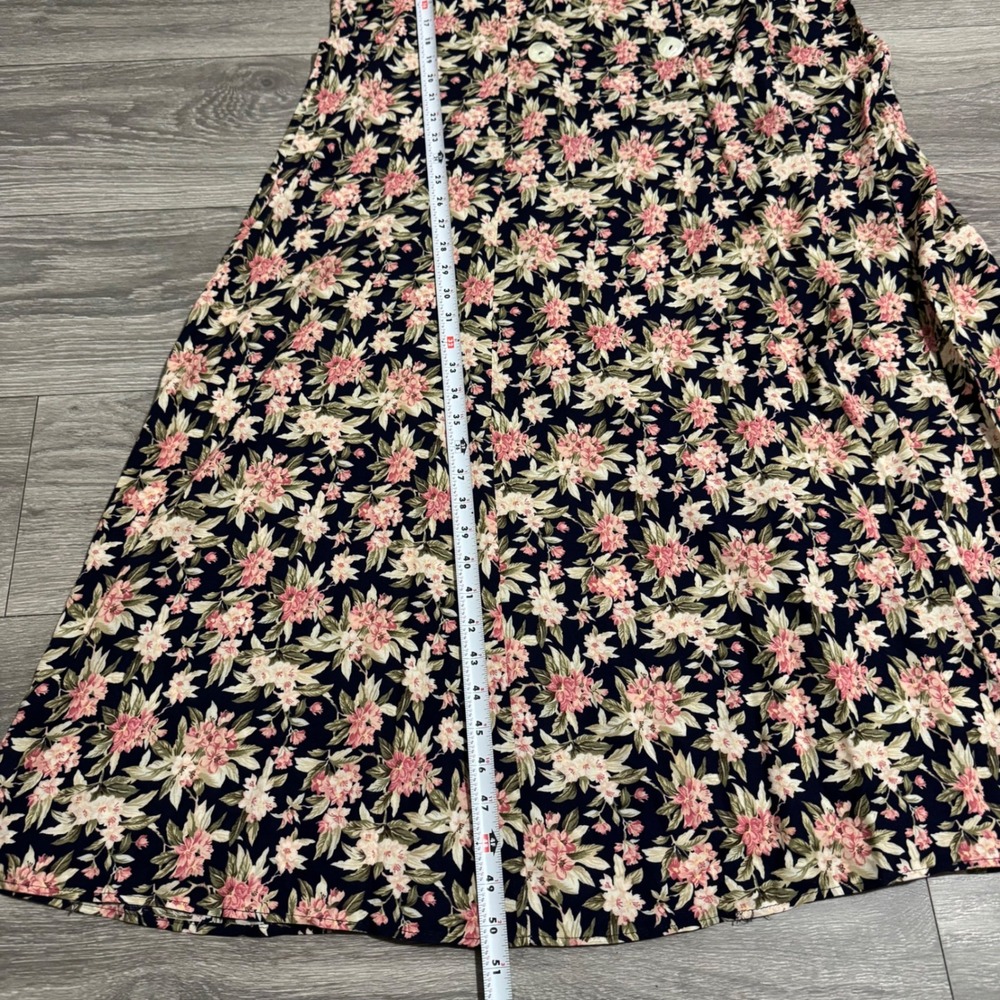 Betsy's Things Vintage 90s Floral Maxi Dress XL Navy Double Breasted Cottagecore - Picture 14 of 16
